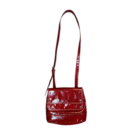 MUNDI Red Patent Leather Vintage Style Crossbody Bag - Picture 4 of 14